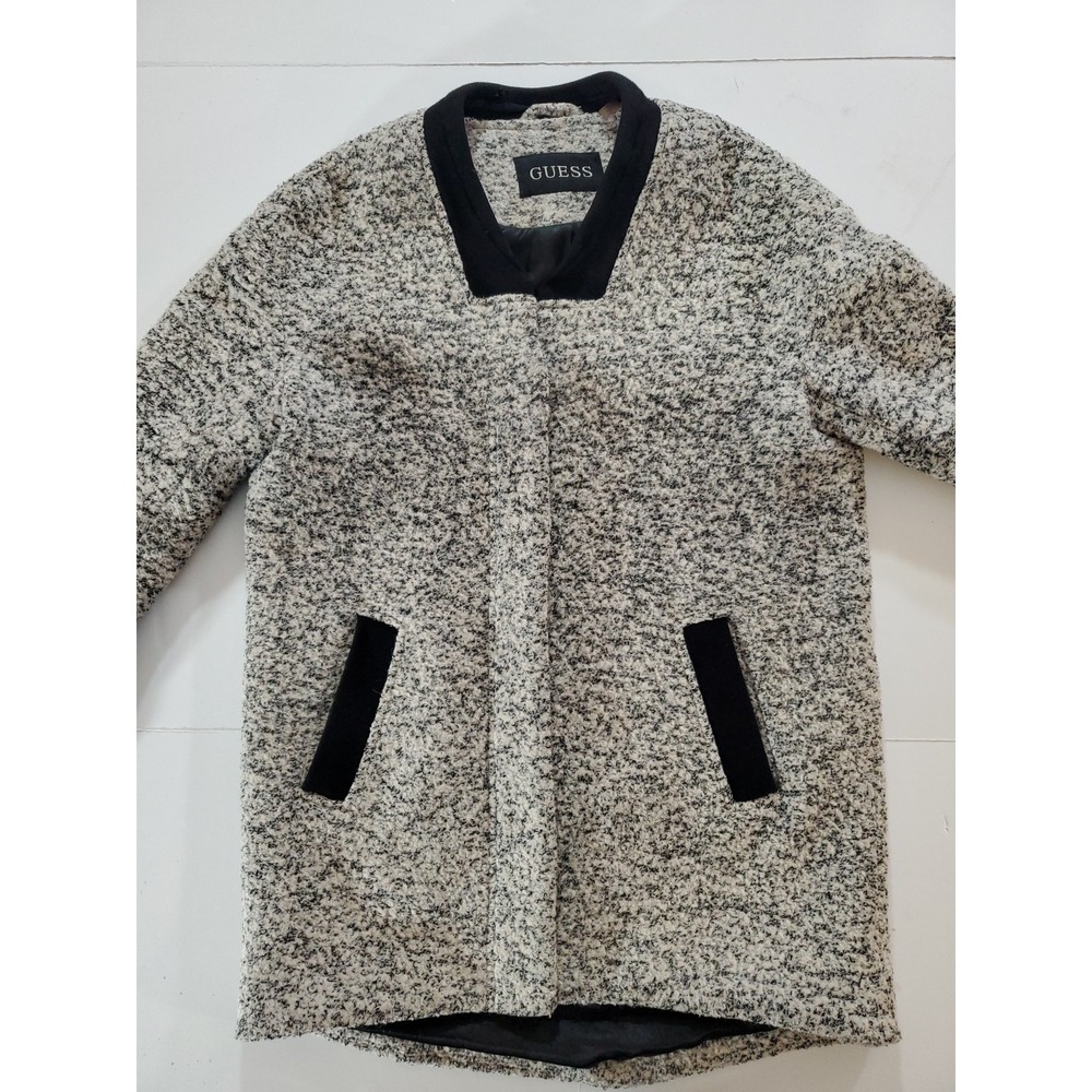 GUESS Women's‎ Grey Speckled Wool Blend Teddy Coat Jacket Zip Front Size L